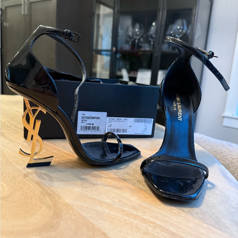 YSL Black Heels with Gold Accent